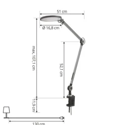 Lindby LED-klemlampe Nyxaris, grå, metal, CCT, 52 cm