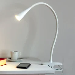 Lindby LED-klemmelampe Baris, hvid, højde 44 cm, 3000K