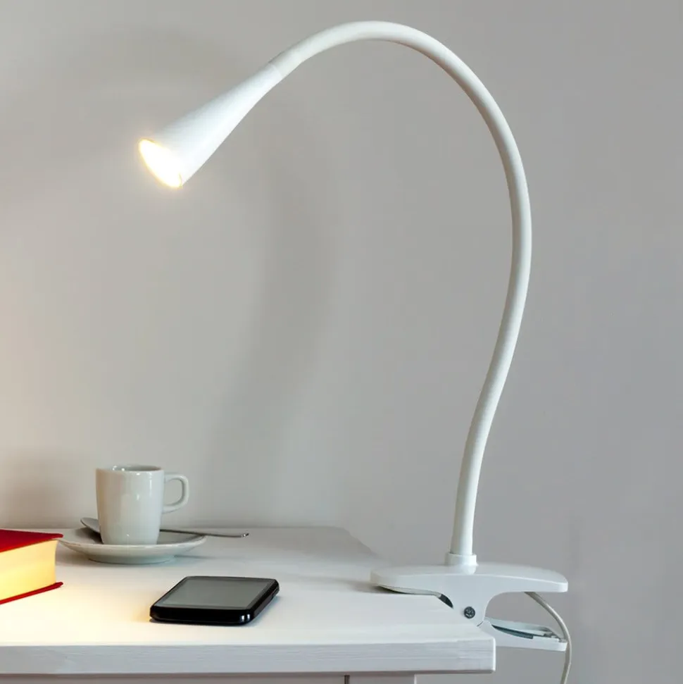 Lindby LED-klemmelampe Baris, hvid, højde 44 cm, 3000K