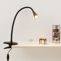 Lindby LED-klemmelampe Baris, højde 44 cm, sort, 3000K