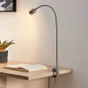 Lindby LED-klemmelampe Hanilo, højde 80 cm, nikkel, metal