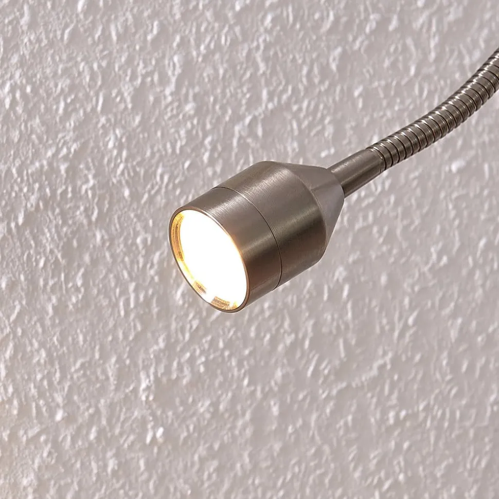 Lindby LED-klemmelampe Hanilo, højde 80 cm, nikkel, metal