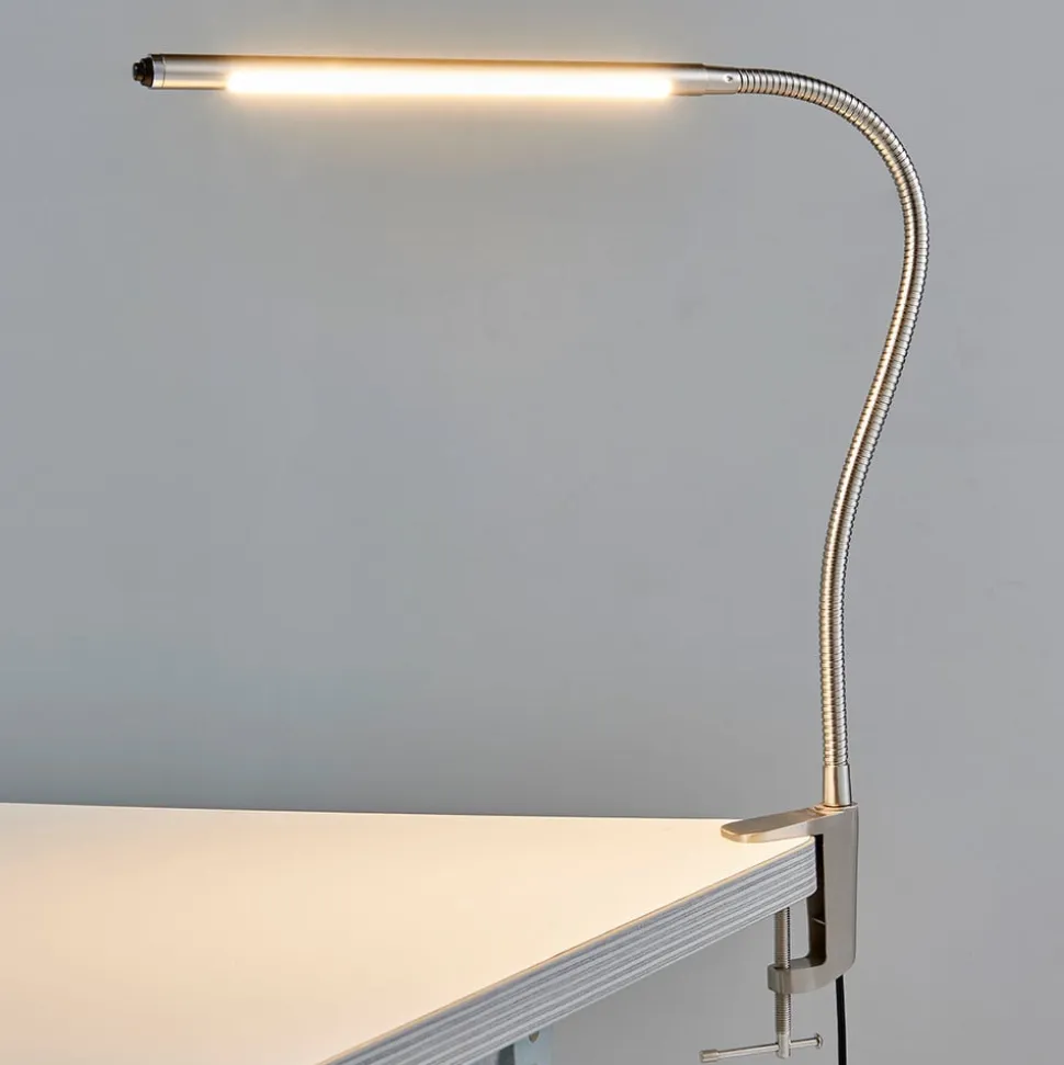 Lindby LED-klemmelampe Lionard, 53 cm, mat nikkel, metal