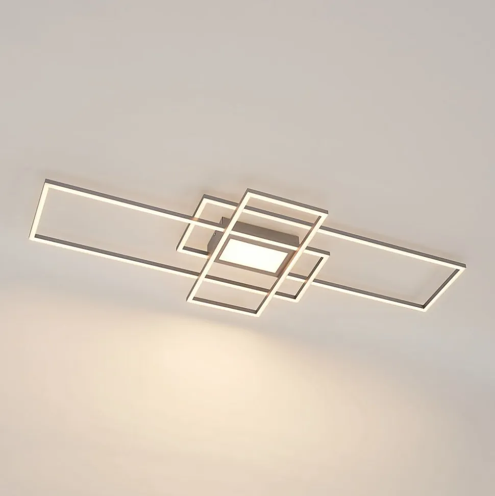 Lindby LED-loftlampe Caitlin, nikkel, metal, 105 cm