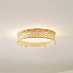 Lindby LED-loftlampe Eilif, bambus, Ø 40 cm
