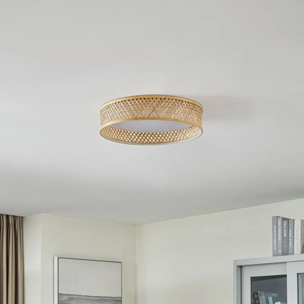 Lindby LED-loftlampe Eilif, bambus, Ø 40 cm