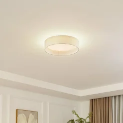 Lindby LED-loftlampe Eilif, stof, hvid, Ø 40 cm, CCT