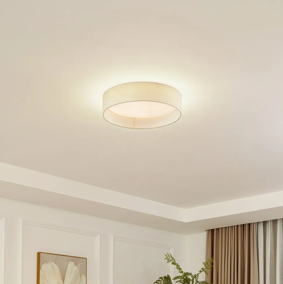 Lindby LED-loftlampe Eilif, stof, hvid, Ø 40 cm, CCT