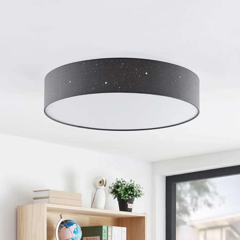 Lindby LED-loftlampe Ellamina, Ø 60 cm, antracit, tekstil