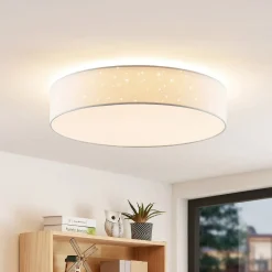 Lindby LED-loftlampe Ellamina, Ø 60 cm, hvid, tekstil