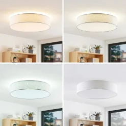 Lindby LED-loftlampe Ellamina, Ø 60 cm, hvid, tekstil