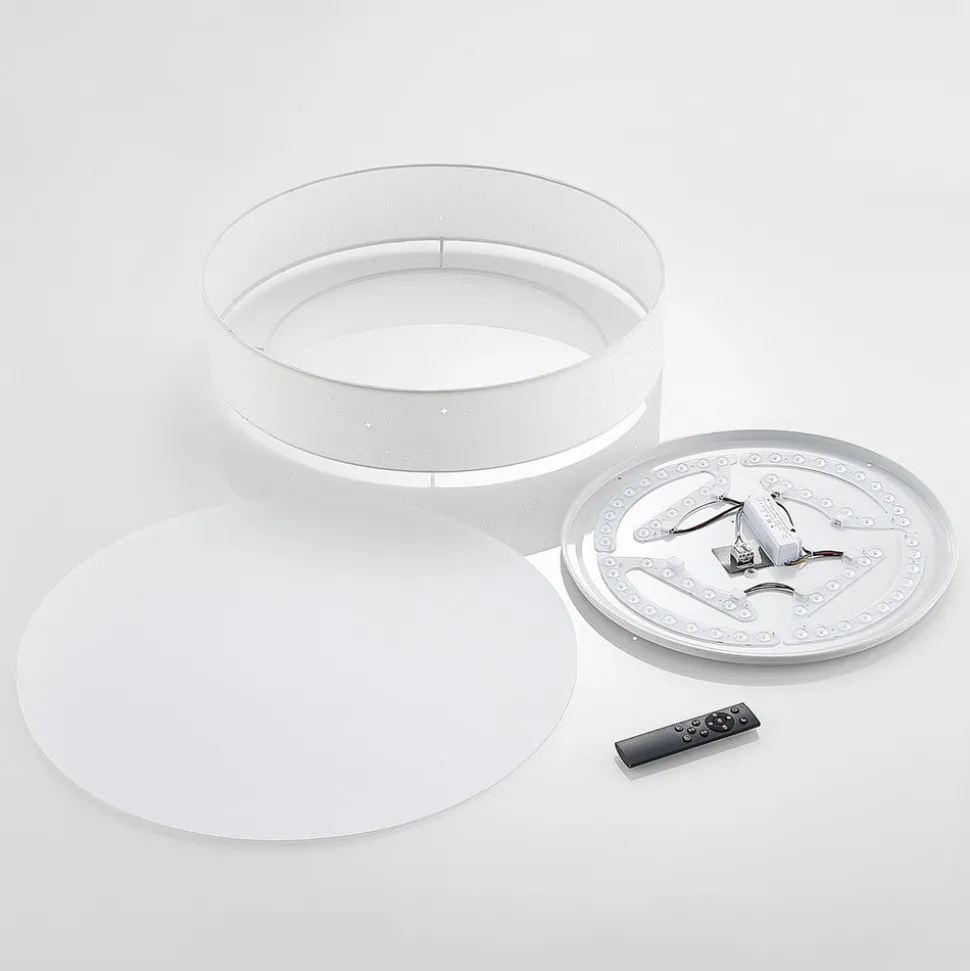 Lindby LED-loftlampe Ellamina, Ø 60 cm, hvid, tekstil