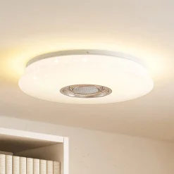 Lindby LED-loftlampe Elpida, højttaler, hvid, Ø 39cm