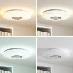 Lindby LED-loftlampe Elpida, højttaler, hvid, Ø 39cm
