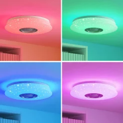 Lindby LED-loftlampe Elpida, højttaler, hvid, Ø 39cm