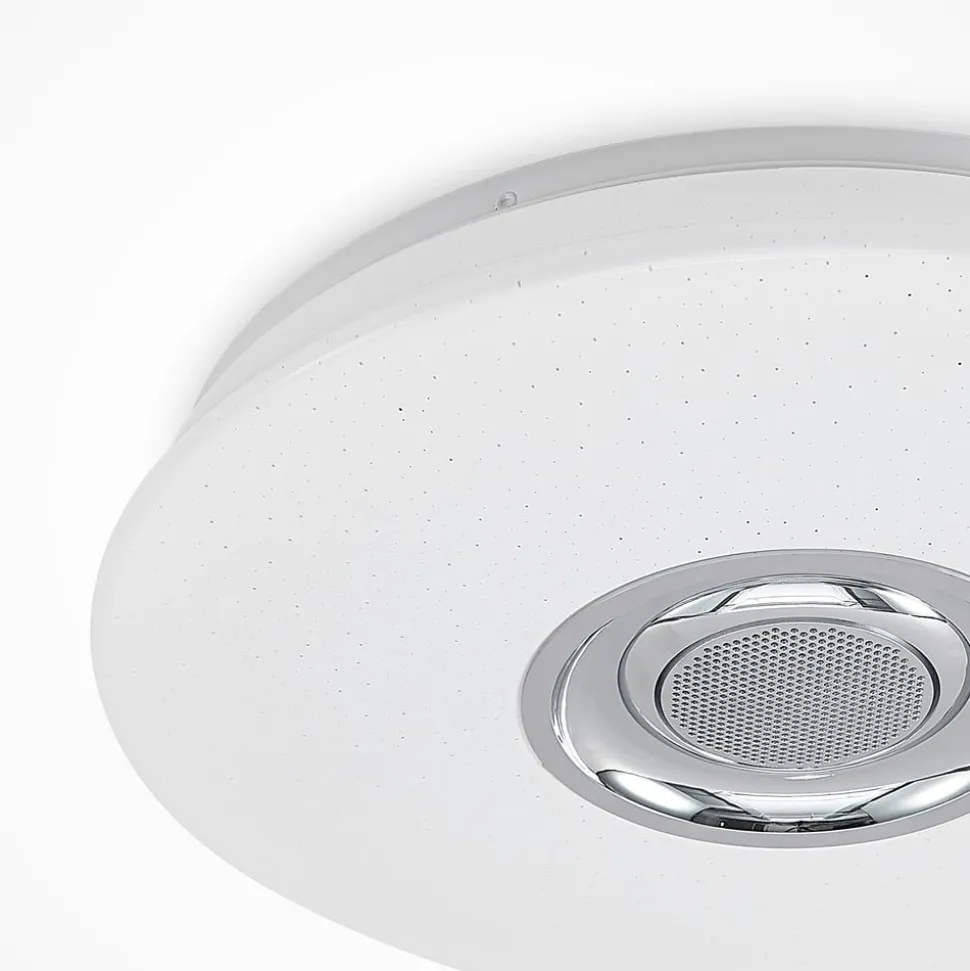 Lindby LED-loftlampe Elpida, højttaler, hvid, Ø 39cm