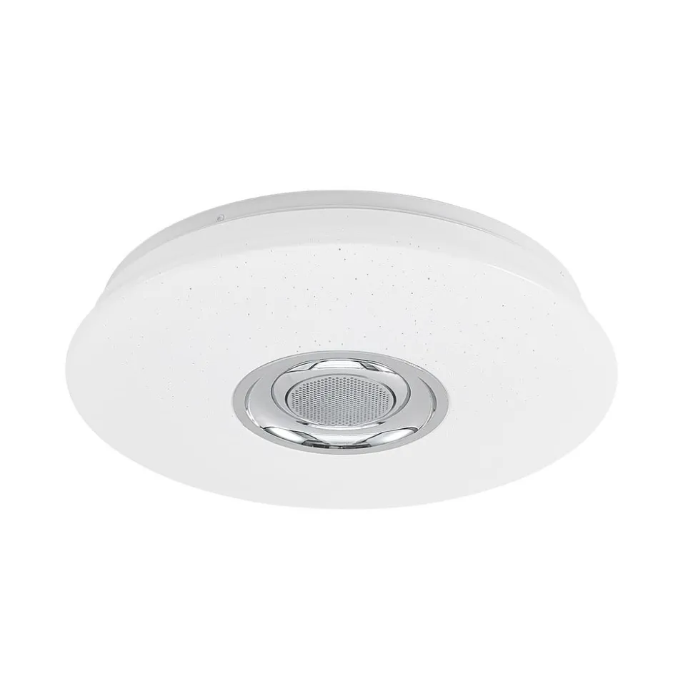Lindby LED-loftlampe Elpida, højttaler, hvid, Ø 39cm