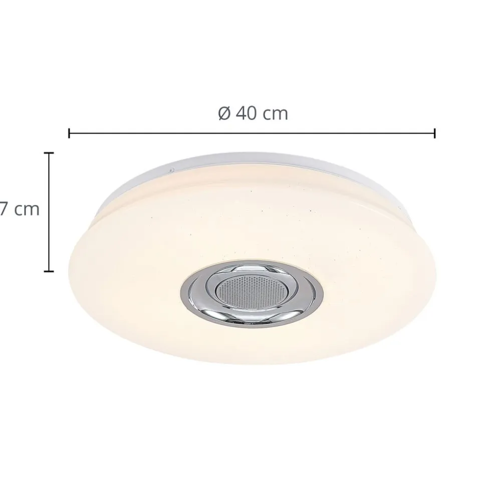 Lindby LED-loftlampe Elpida, højttaler, hvid, Ø 39cm