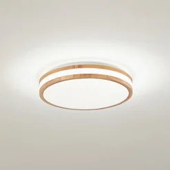 Lindby LED-loftlampe Emiva, Ø 39,5 cm, CCT, træ
