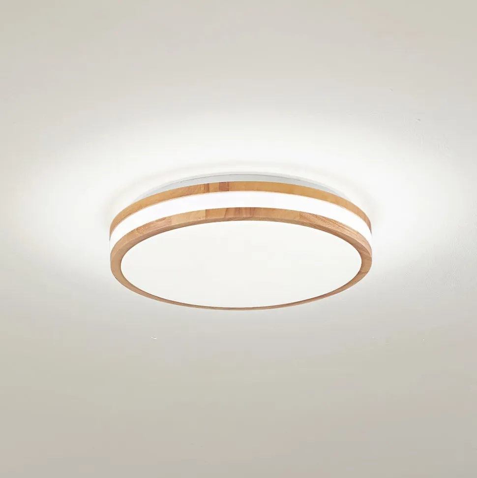 Lindby LED-loftlampe Emiva, Ø 39,5 cm, CCT, træ