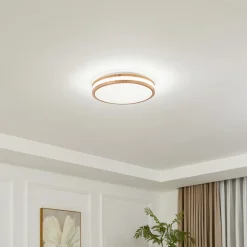 Lindby LED-loftlampe Emiva, Ø 39,5 cm, CCT, træ