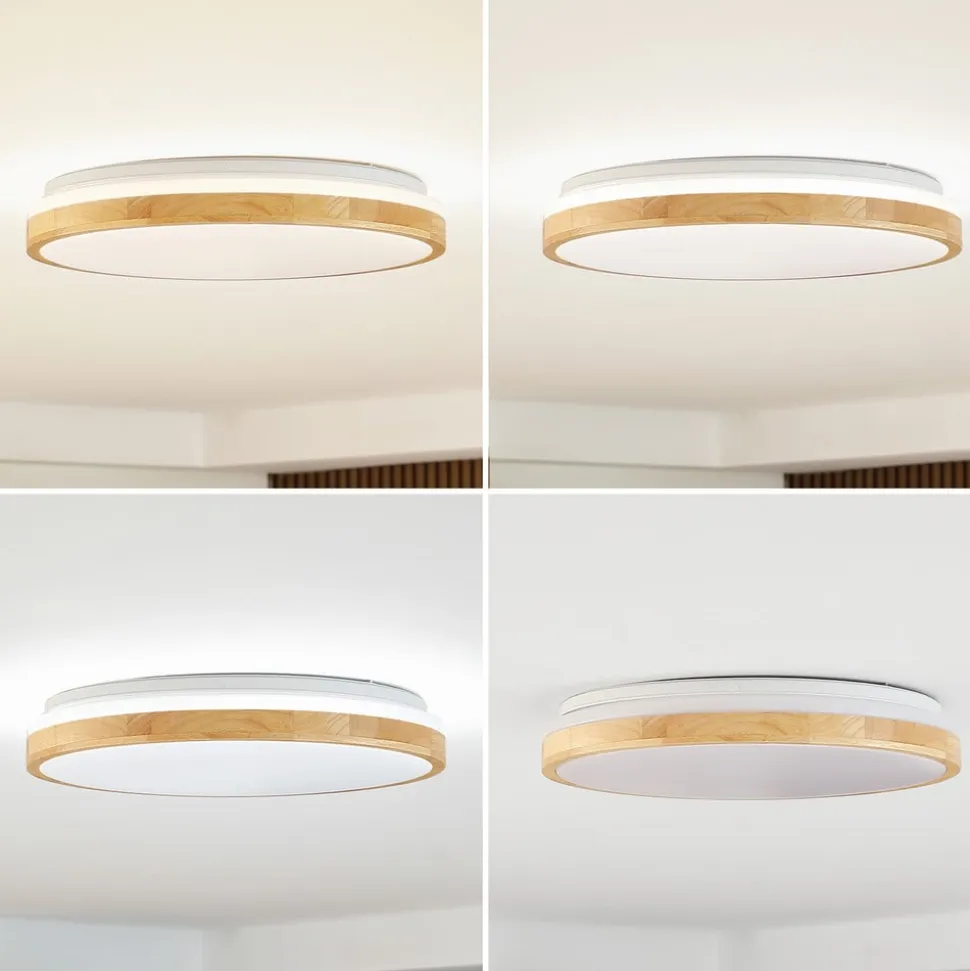 Lindby LED-loftlampe Emiva, Ø 49 cm, CCT, træ