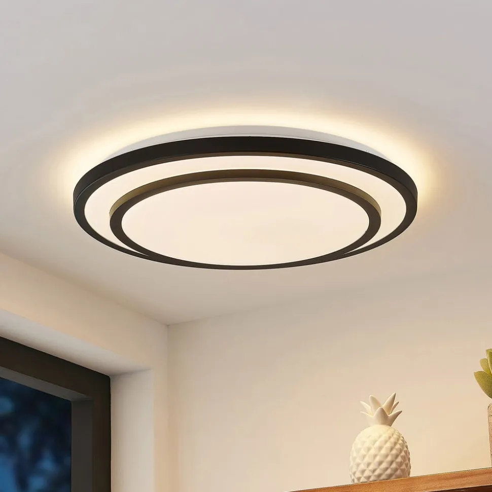 Lindby LED-loftlampe Essina, sort, metal, CCT, dæmpbar.