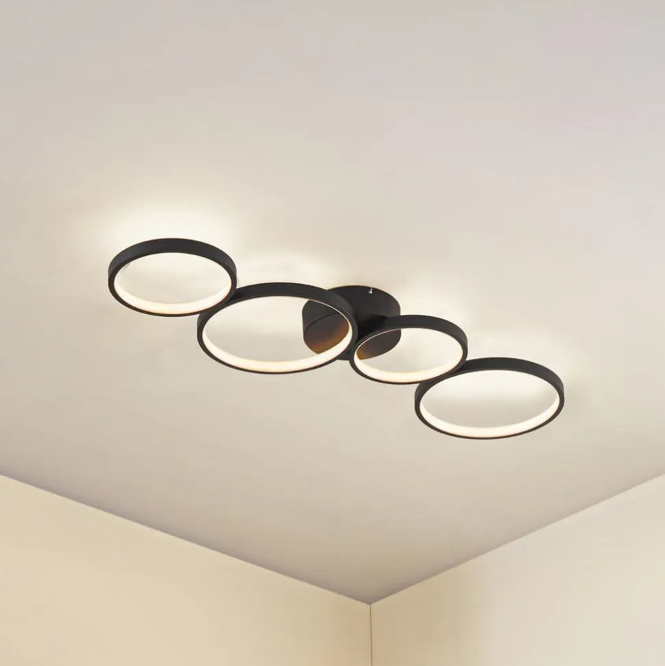 Lindby LED-loftlampe Evengeline, sort, aluminium, 88 cm