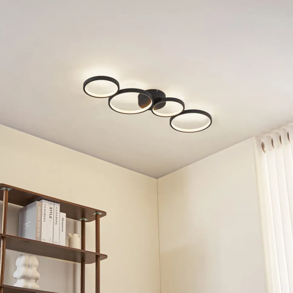 Lindby LED-loftlampe Evengeline, sort, aluminium, 88 cm