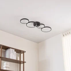 Lindby LED-loftlampe Evengeline, sort, aluminium, 88 cm