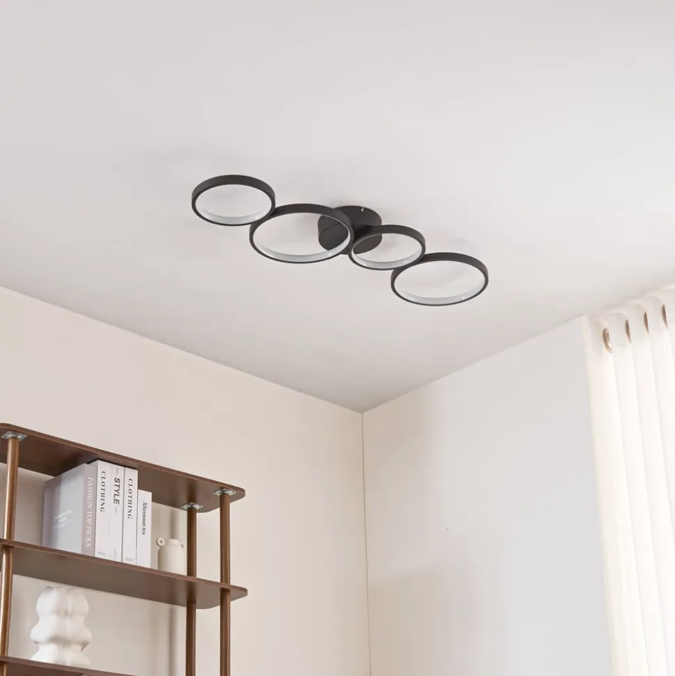 Lindby LED-loftlampe Evengeline, sort, aluminium, 88 cm