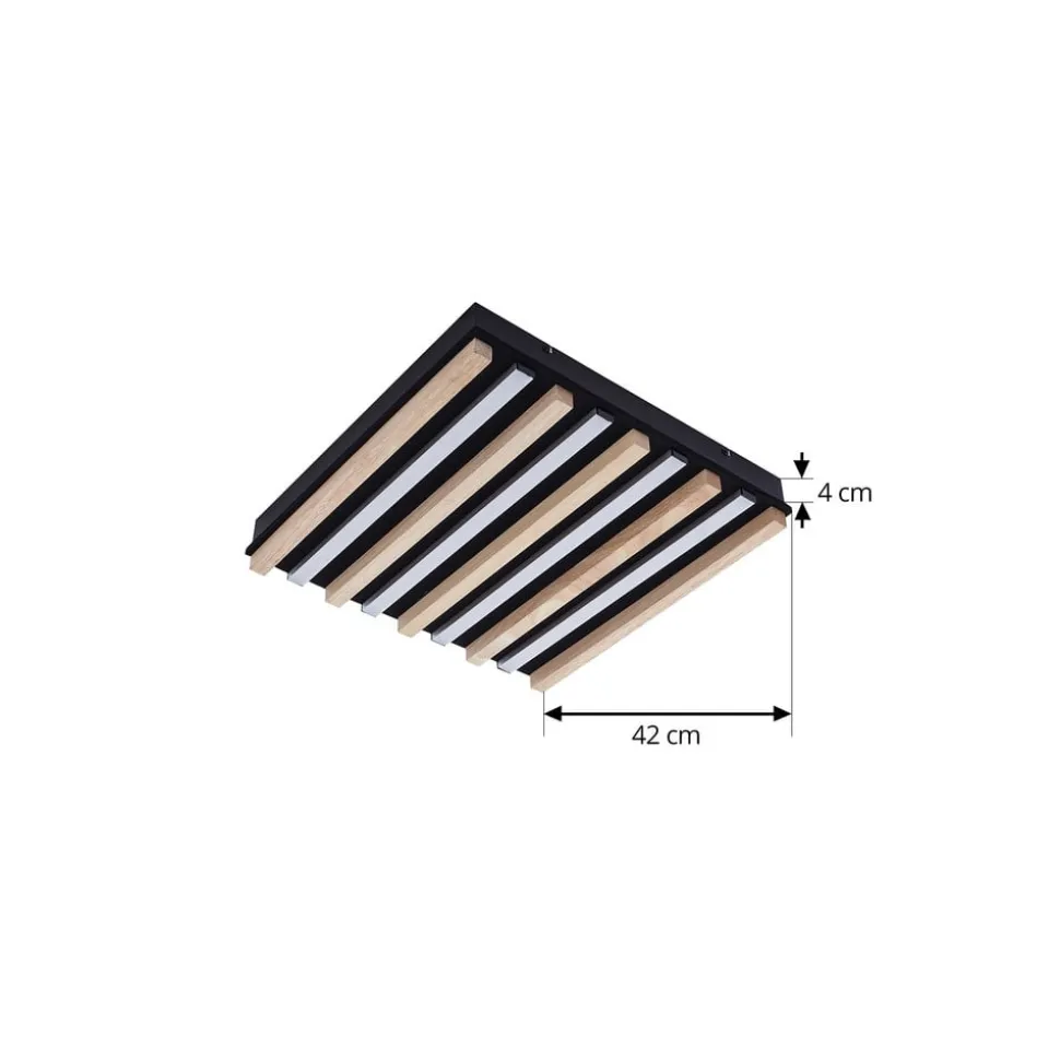 Lindby LED-loftlampe Firka, hvid, træ, 42 cm, CCT, dæmpbar.