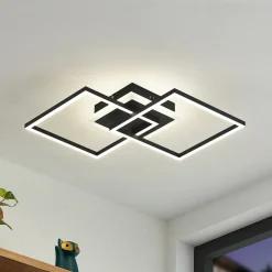 Lindby LED-loftlampe Fjardo, kantet, sort, CCT, fjernbetjening