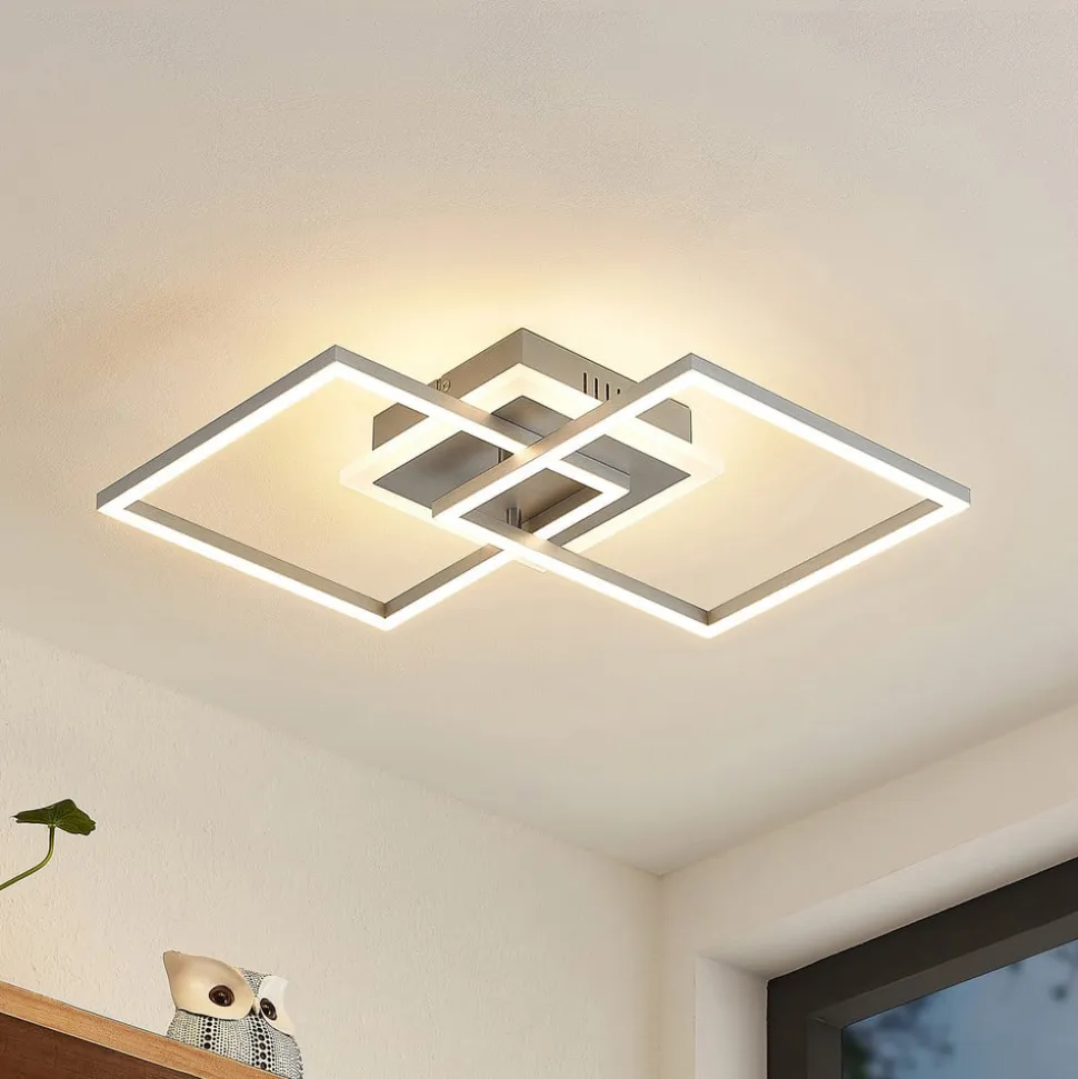 Lindby LED-loftlampe Fjardo, kantet, sølv, CCT, fjernbetjening