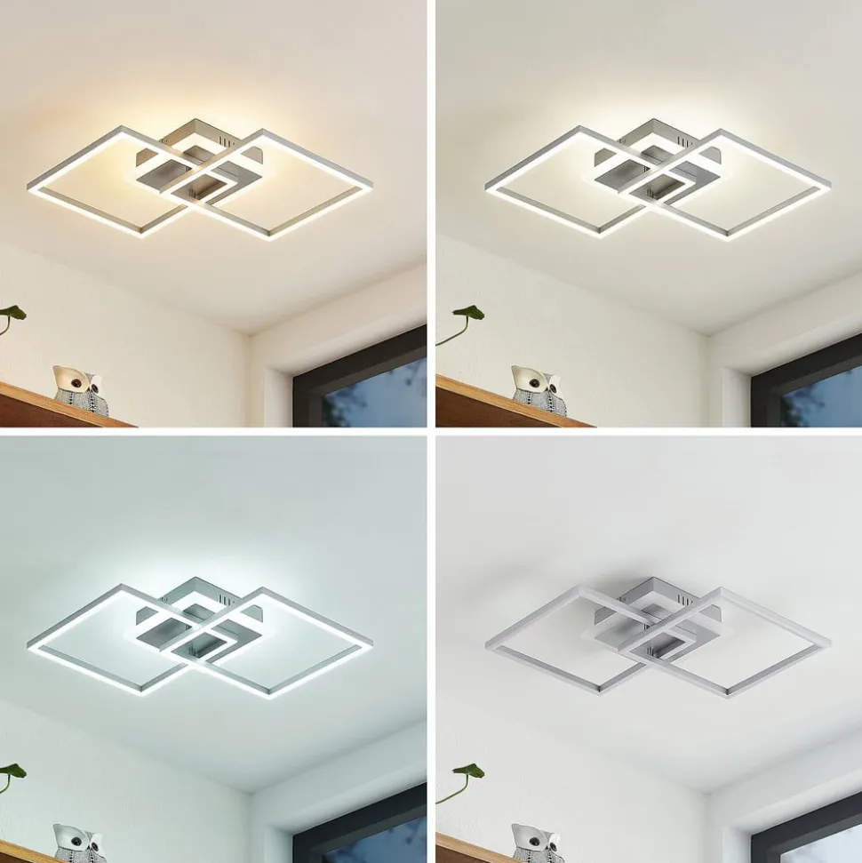 Lindby LED-loftlampe Fjardo, kantet, sølv, CCT, fjernbetjening