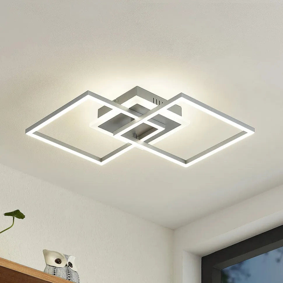 Lindby LED-loftlampe Fjardo, kantet, sølv, CCT, fjernbetjening