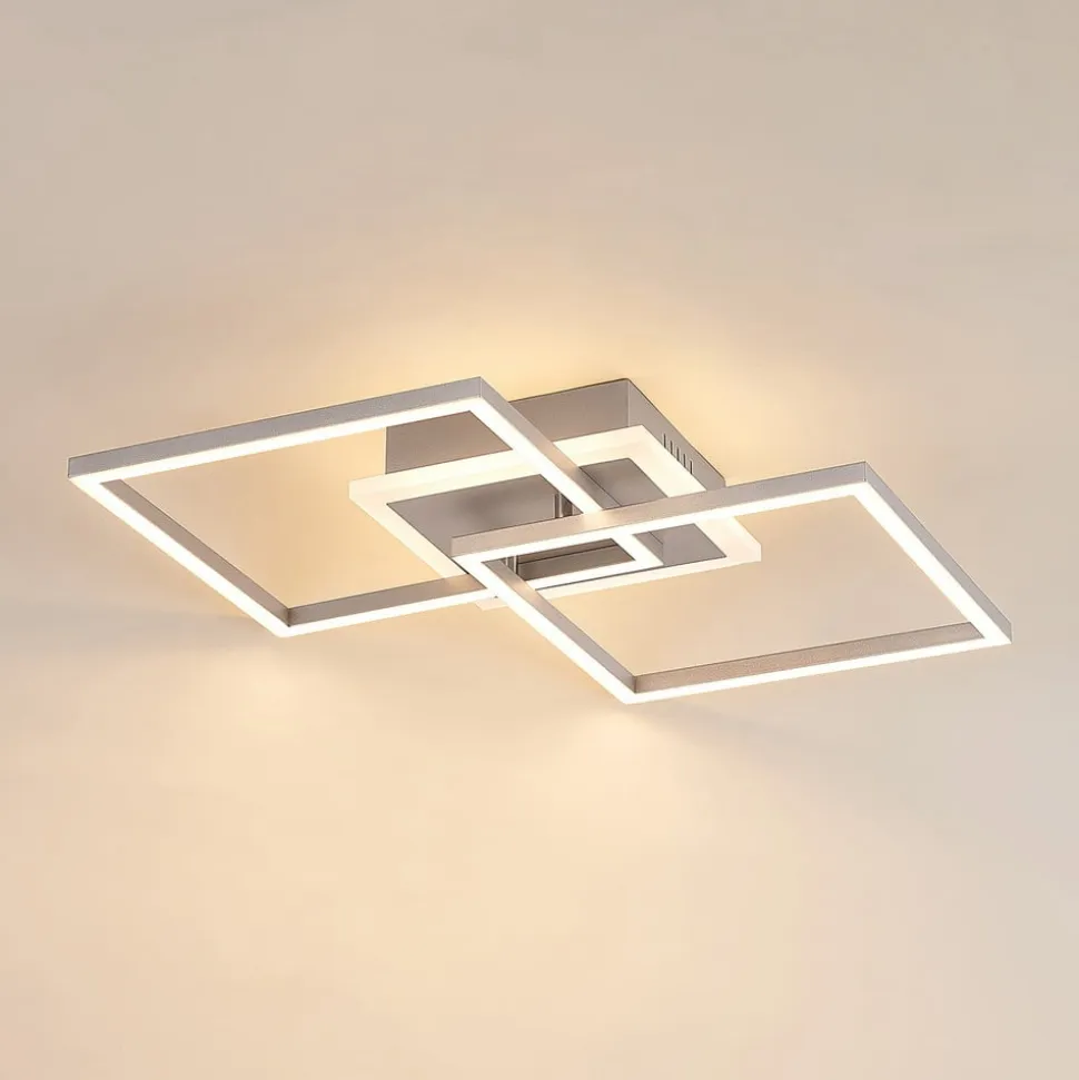 Lindby LED-loftlampe Fjardo, kantet, sølv, CCT, fjernbetjening