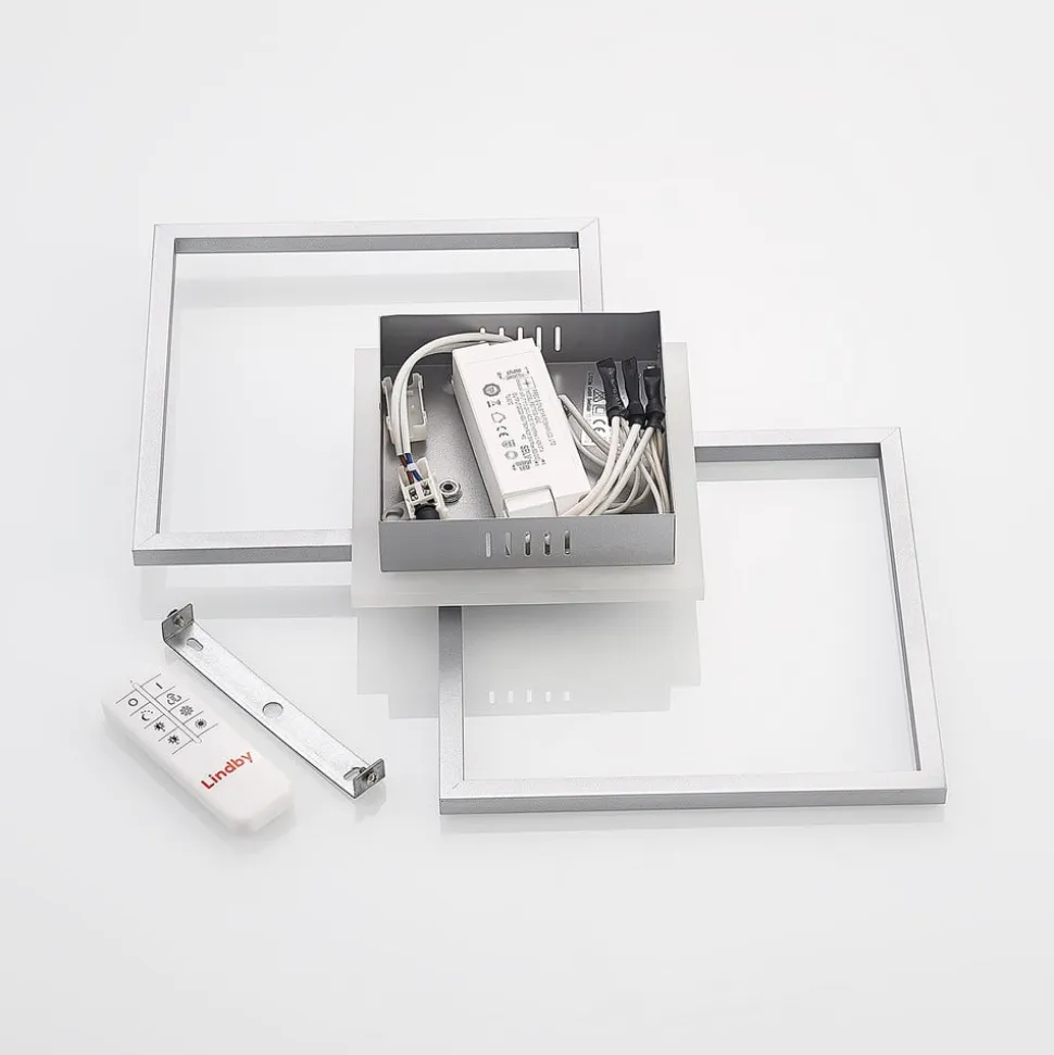 Lindby LED-loftlampe Fjardo, kantet, sølv, CCT, fjernbetjening