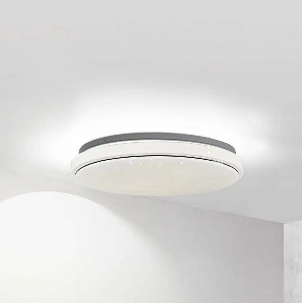 Lindby LED-loftlampe Glamo, Ø 39 cm, krom, hvid, IP44