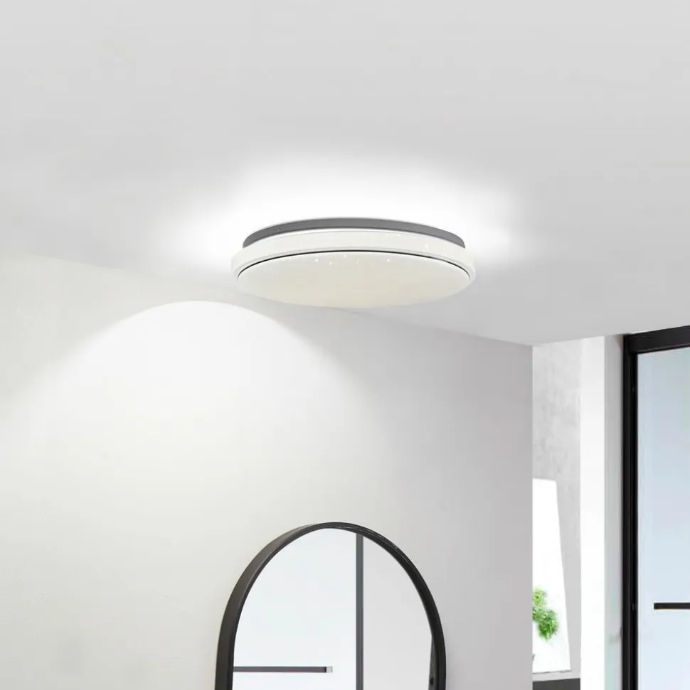 Lindby LED-loftlampe Glamo, Ø 39 cm, krom, hvid, IP44