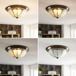 Lindby LED-loftlampe Henja, antik messing, Ø 32 cm, dæmpbar