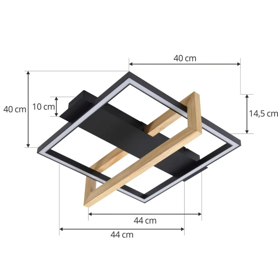 Lindby LED-loftlampe Holamu, 46 cm, sort, træ, metal