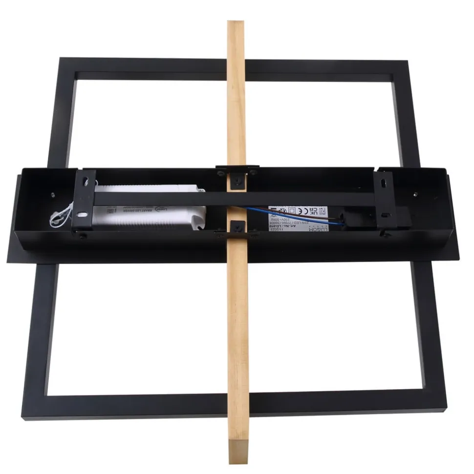 Lindby LED-loftlampe Holamu, 46 cm, sort, træ, metal