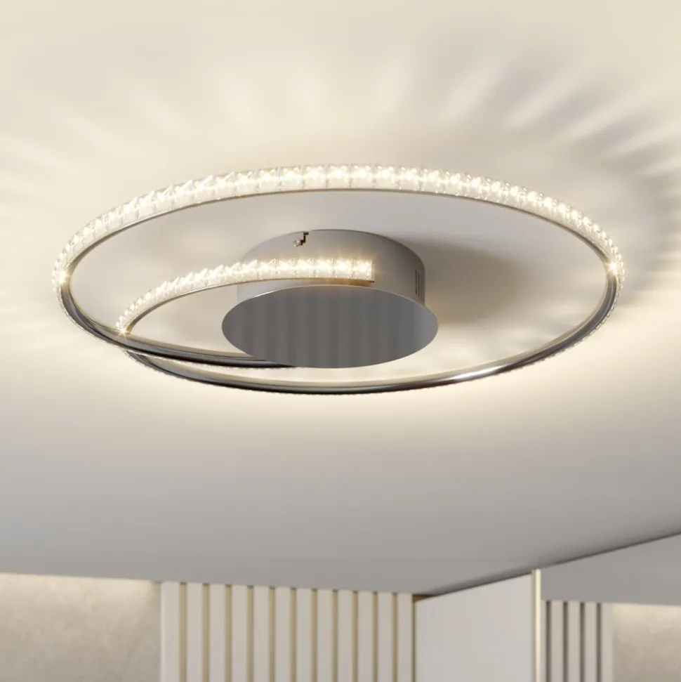 Lindby LED-loftlampe Joline, Ø 45 cm, krystaller, metal