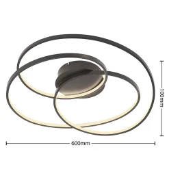 Lindby LED-loftlampe Kateryna, sort, Ø 60 cm, dæmpbar