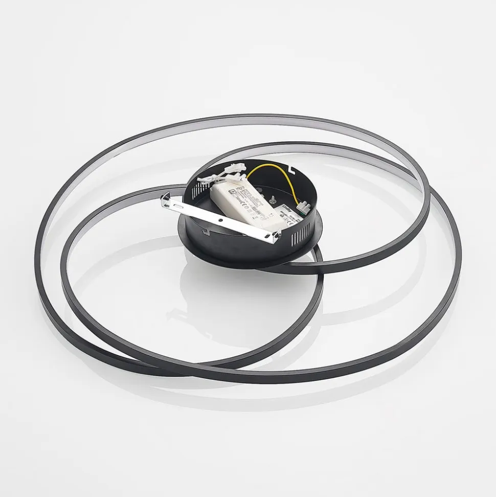 Lindby LED-loftlampe Kateryna, sort, Ø 60 cm, dæmpbar