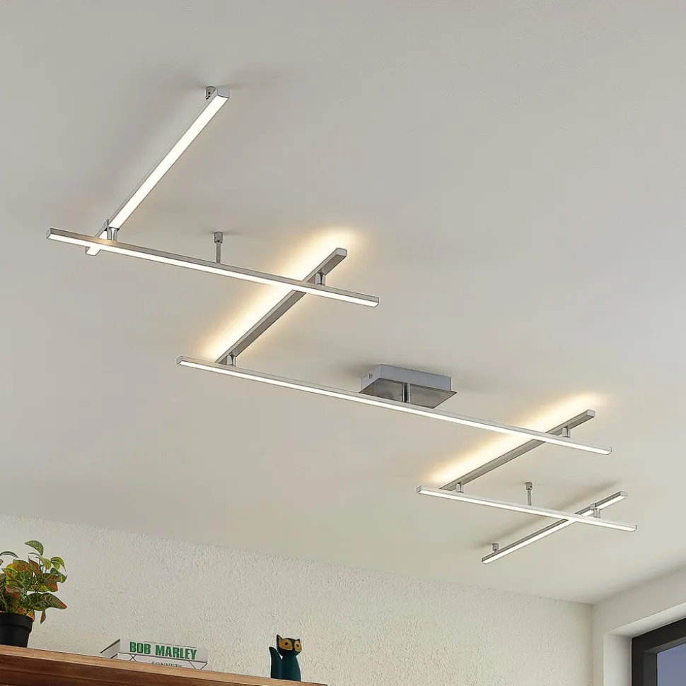 Lindby LED-loftlampe Kerem, 345 cm, nikkelfarvet, metal