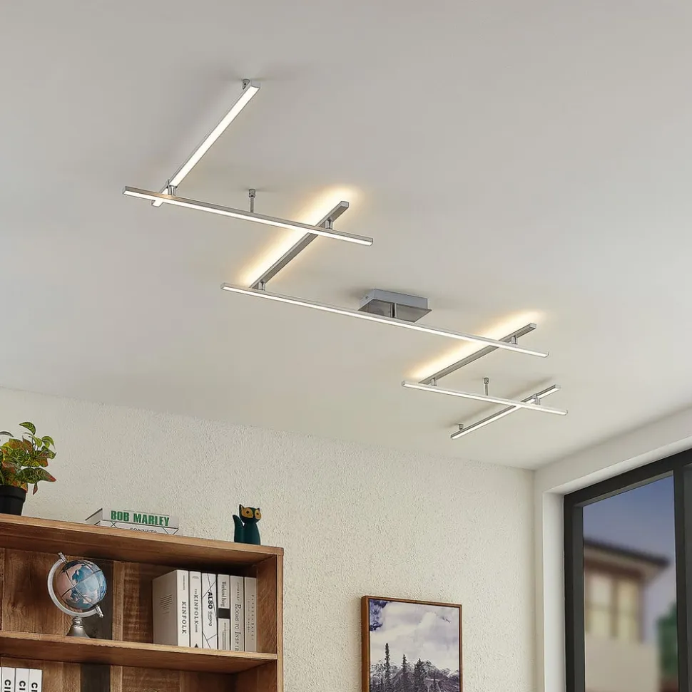 Lindby LED-loftlampe Kerem, 345 cm, nikkelfarvet, metal