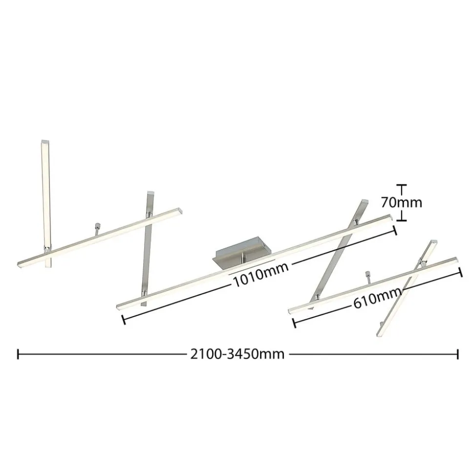 Lindby LED-loftlampe Kerem, 345 cm, nikkelfarvet, metal
