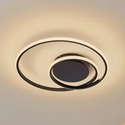 Lindby LED-loftlampe Kyron, sort, aluminium, dæmpbar, Ø45cm